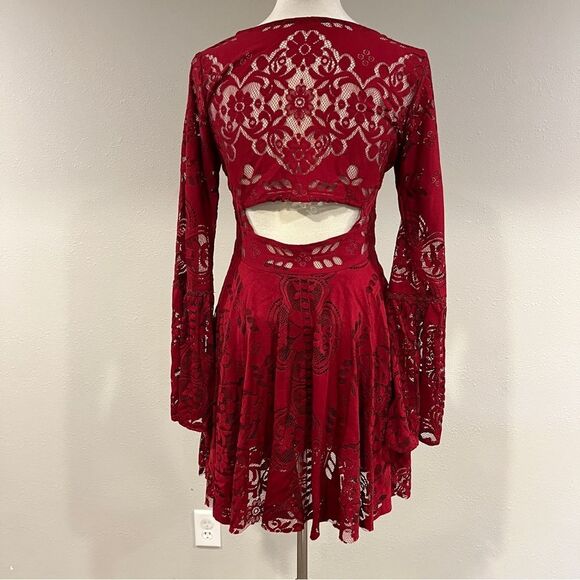 Free People Lace Lovers Folk Song Dress in burgundy color size 4 - Picture 8 of 14